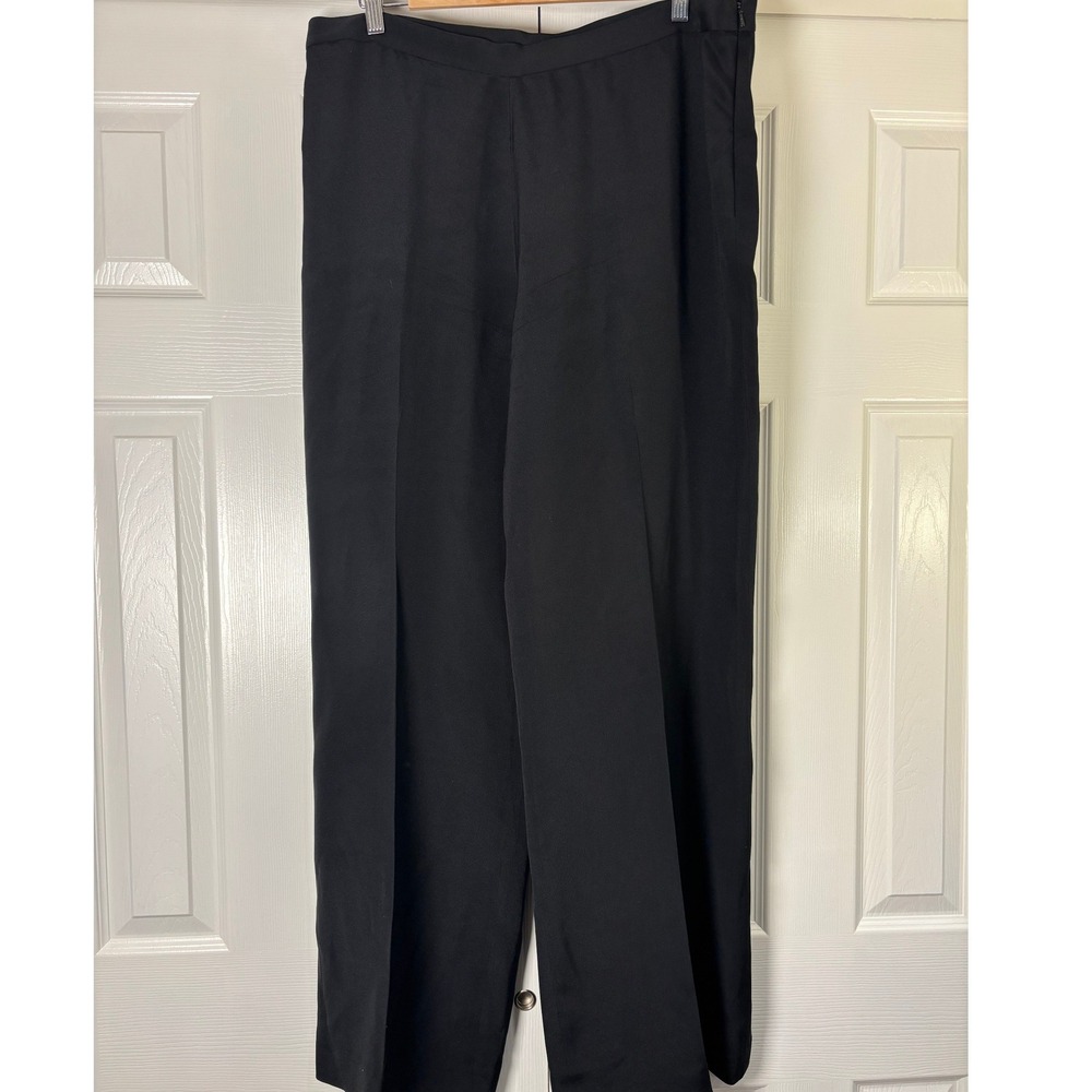 Lauren Ralph Lauren Women Black 100% Silk Wide Leg Trousers Dress Pants Size 16